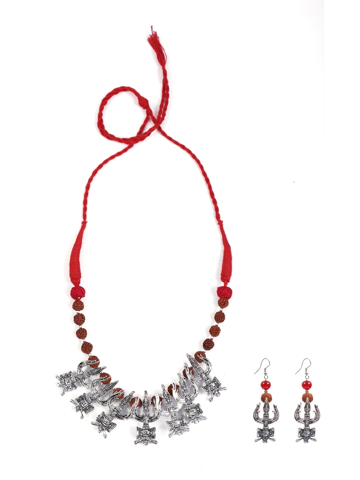 Rudraksha Beads Trishul Necklace Set with Thread Closure