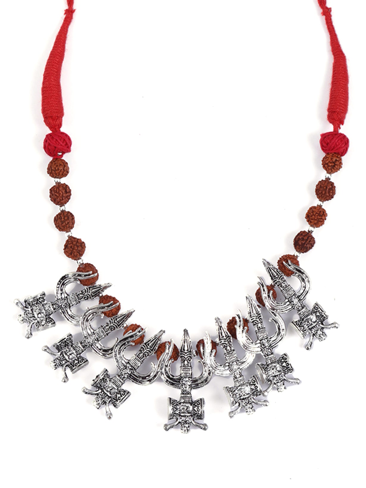 Rudraksha Beads Trishul Necklace Set with Thread Closure