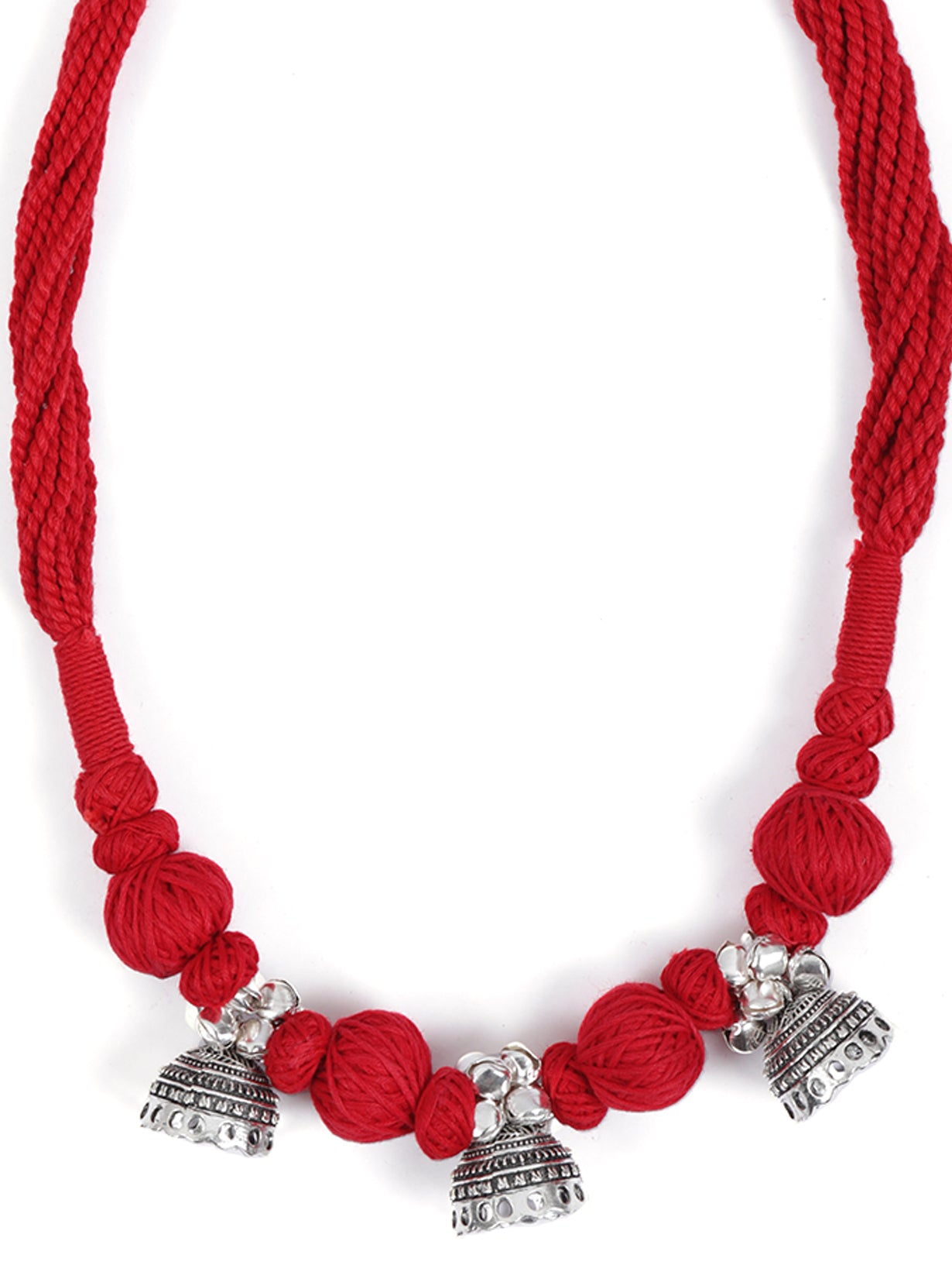 Red Braided Fabric Threads Necklace Set