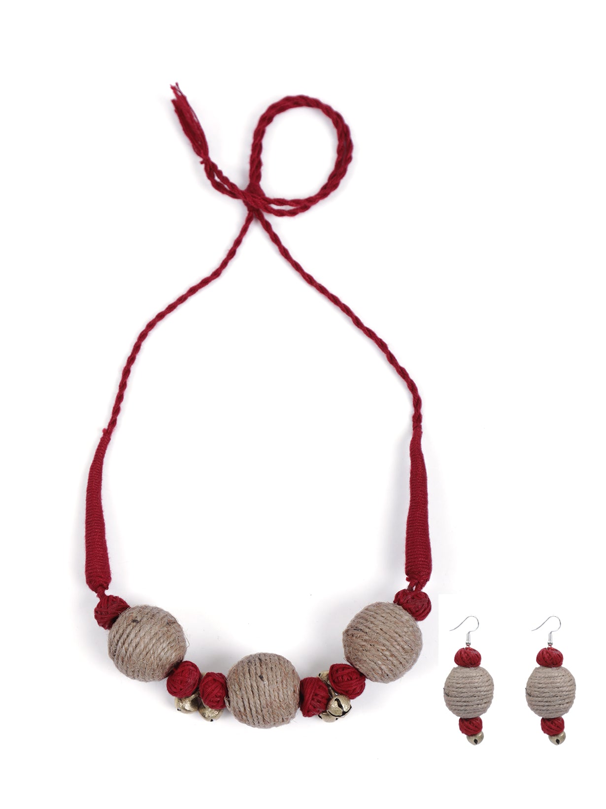 Fabric, Jute and Ghungroos Embellished Handcrafted Necklace Set