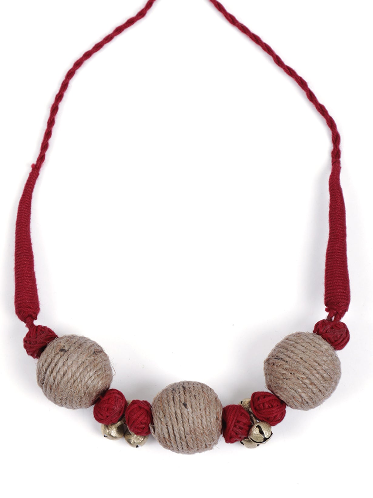 Fabric, Jute and Ghungroos Embellished Handcrafted Necklace Set