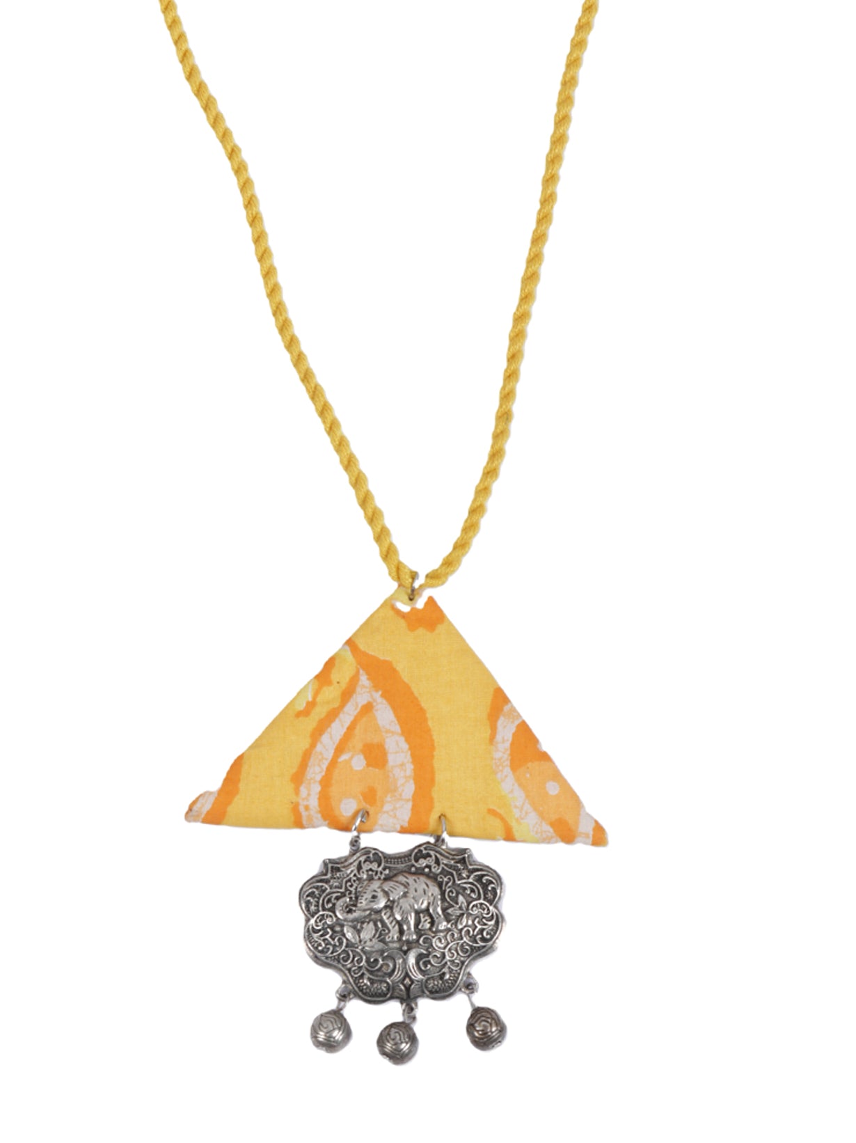 Sun Yellow Triangular Fabric Necklace Set with Metal Detailing