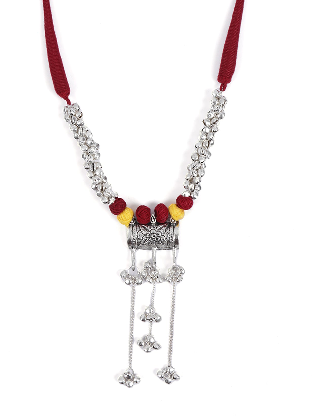 Fabric Beads and Metal Necklace Set with Dangler Earrings