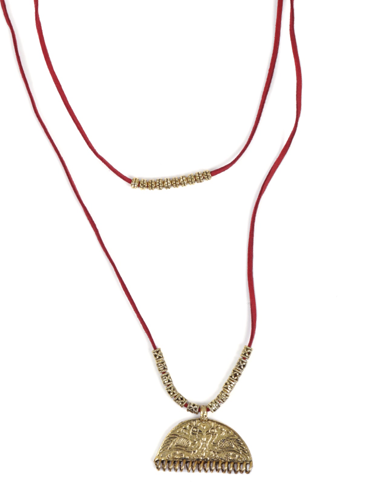 Minimal 2 Layer Necklace Set with Antique Gold Finish Metal Pendant