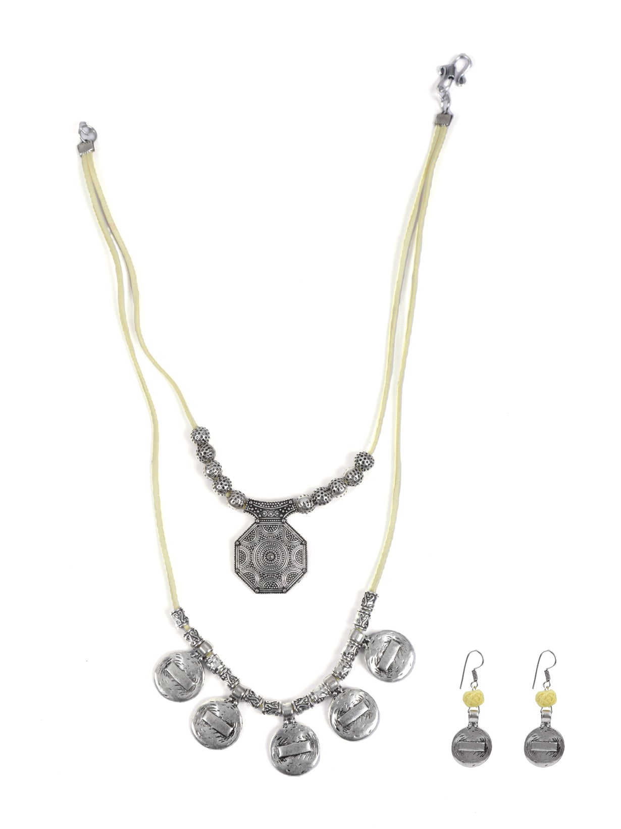 2 Layer Lemon Yellow Metal Pendant Necklace Set