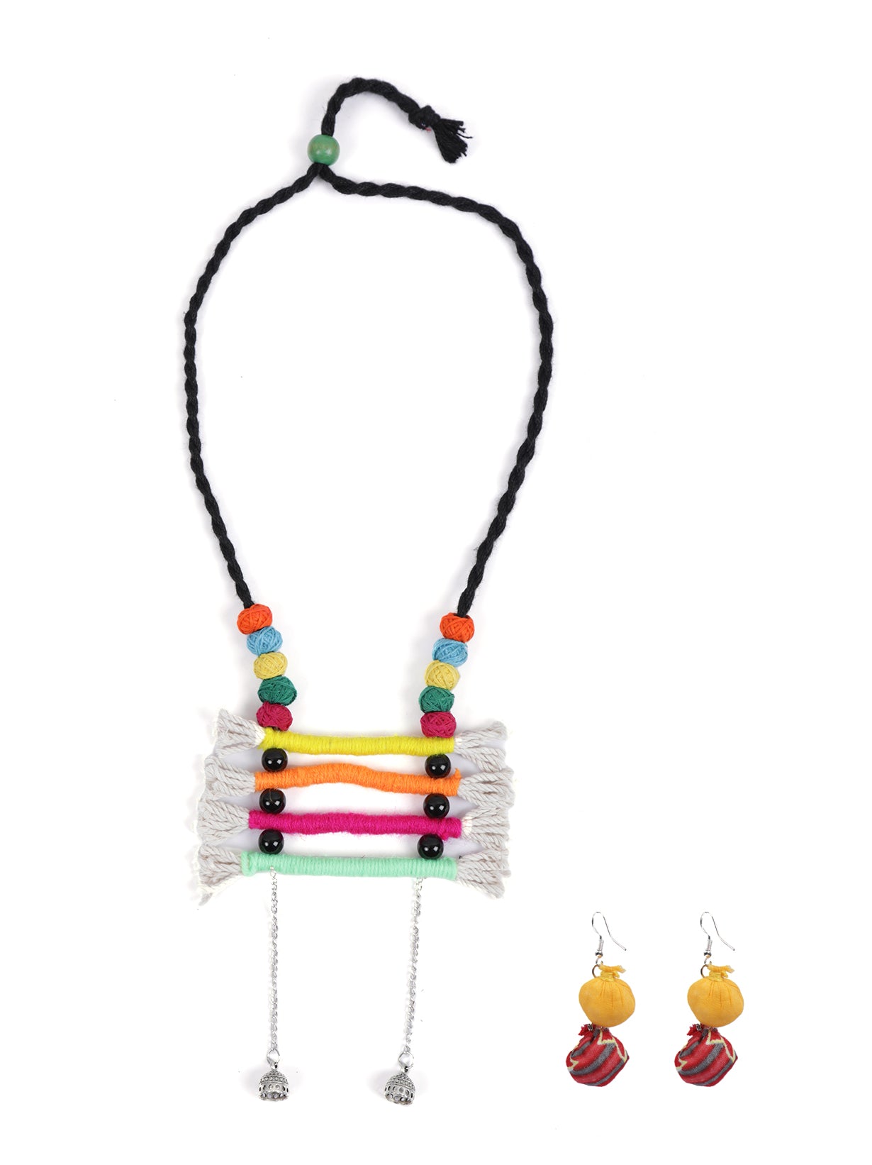 Handcrafted Rope Necklace Set with Fabric Beads