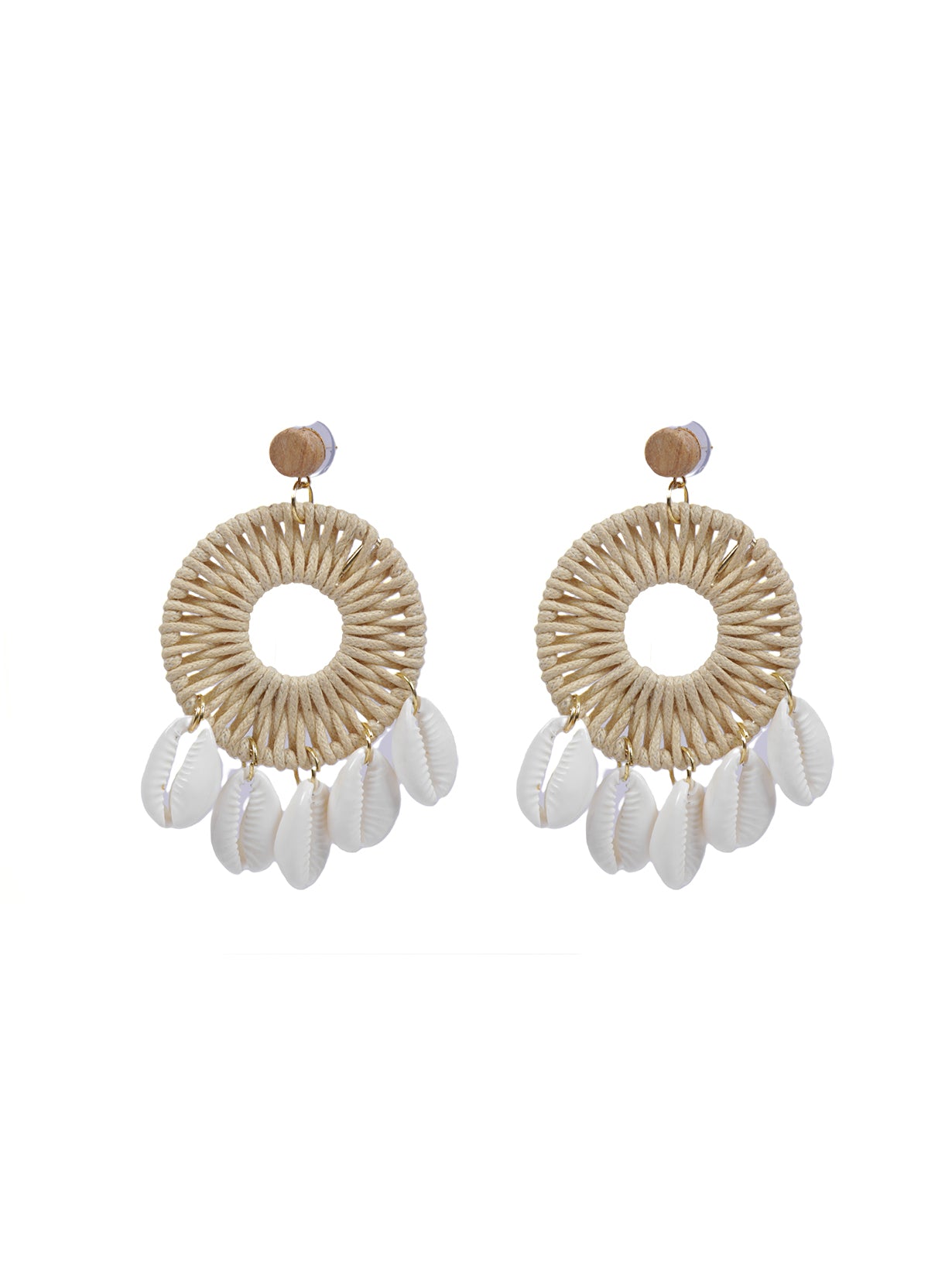 Woven White Rope and Shell Earrings