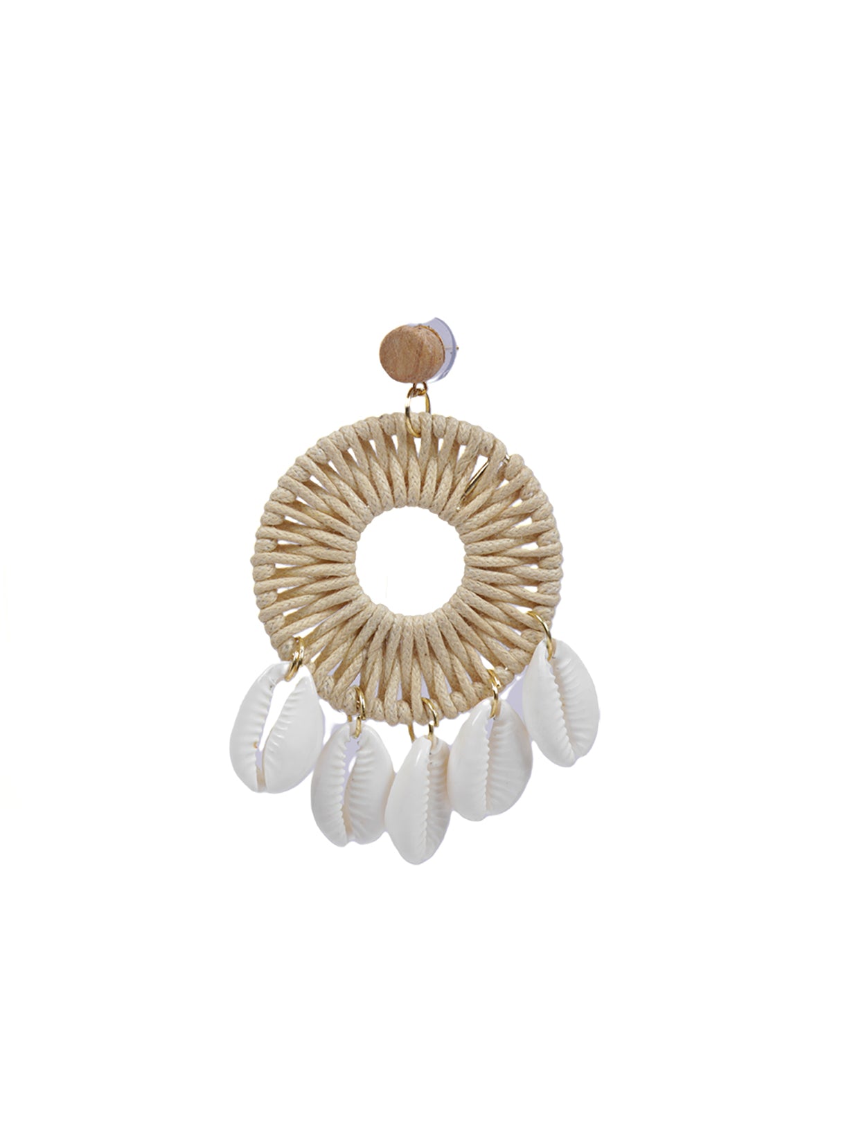 Woven White Rope and Shell Earrings