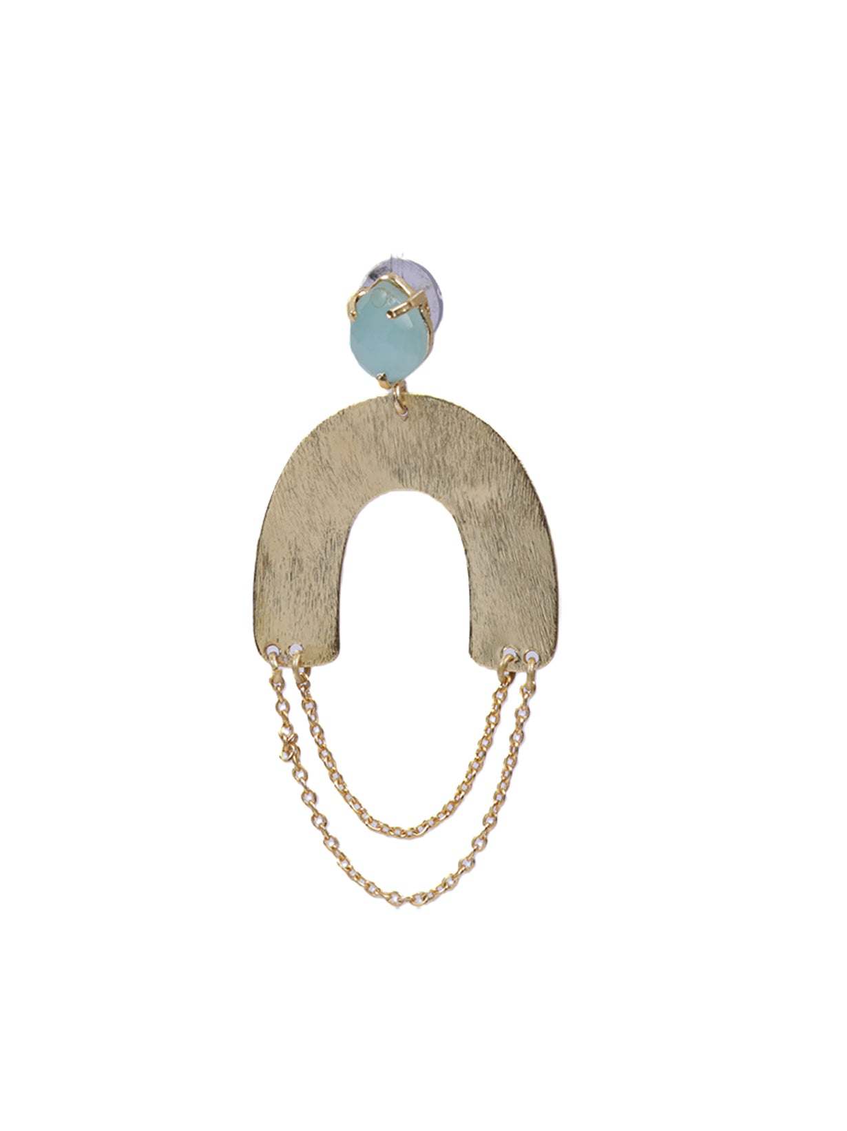 Horse Shoe Brass Earrings with Chain Strings and Turquoise Stone