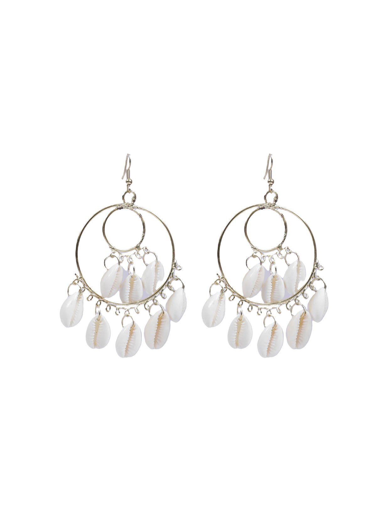 Concentric Circles Gold Finish Shell Earrings