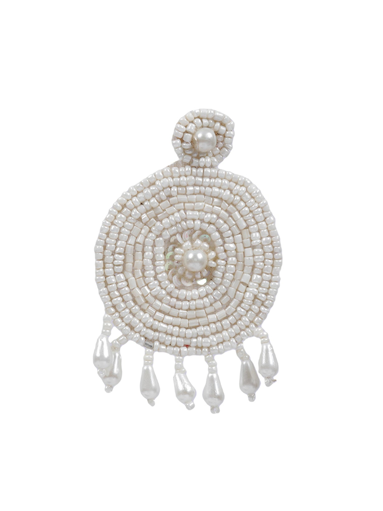 White Beads Circular Mesh Earrings