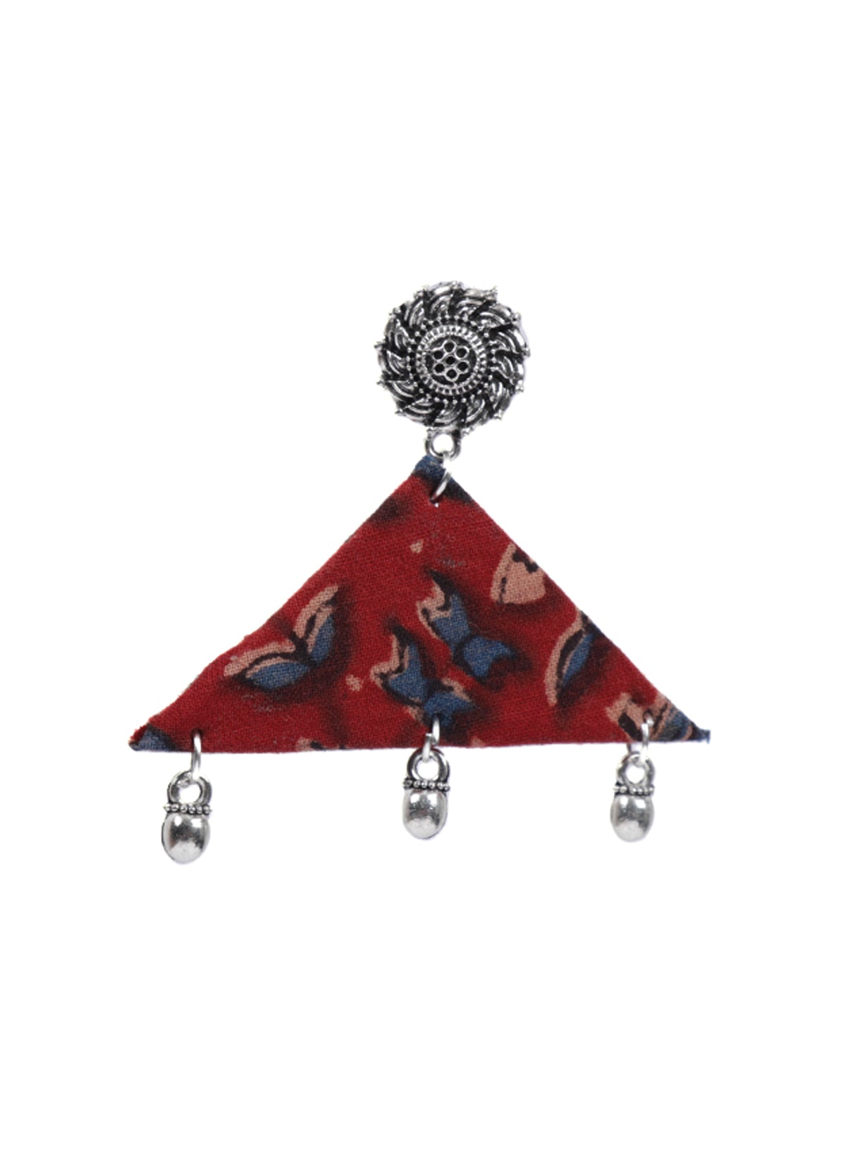 Kalamkari Fabric Earrings with Metal Charms
