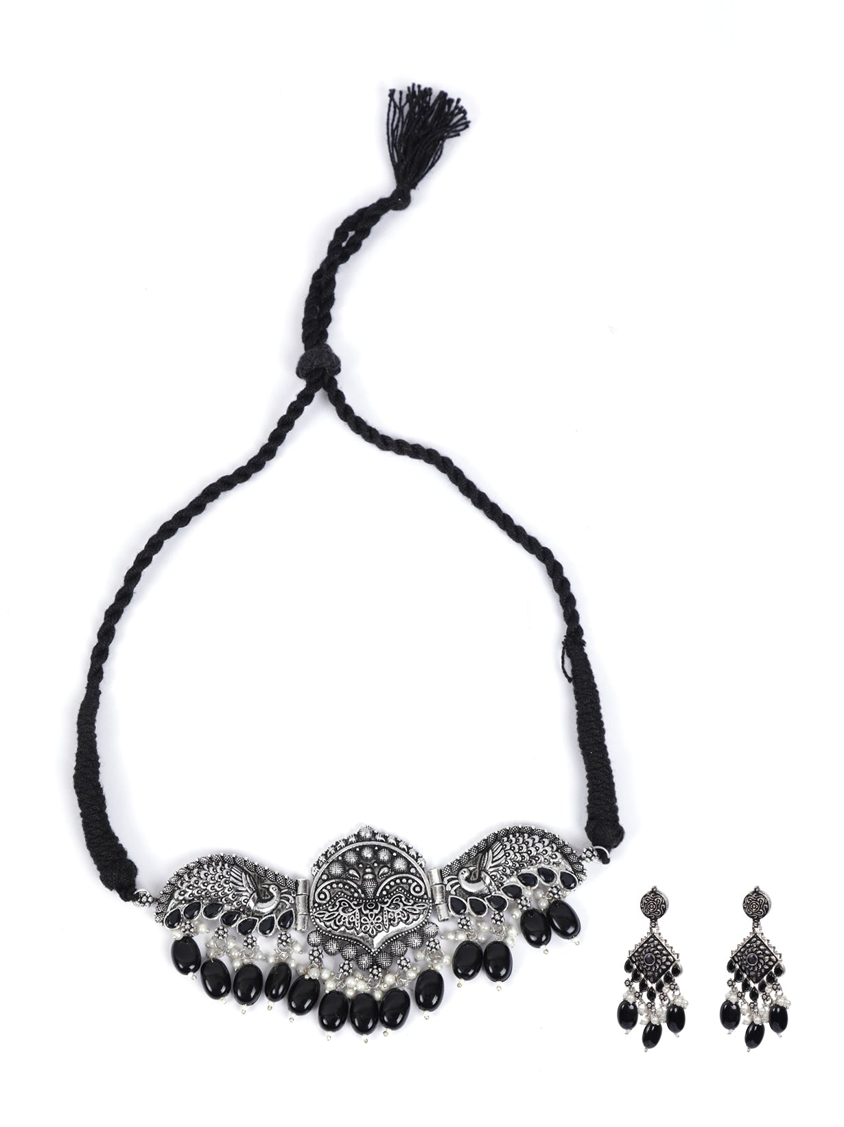 Princess Crown Choker Necklace Set with Stones and Statement Earrings