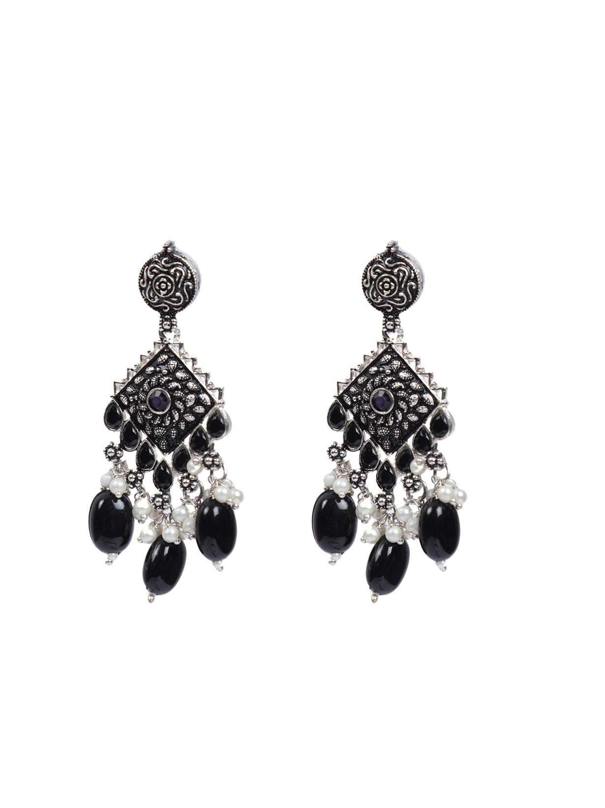 Princess Crown Choker Necklace Set with Stones and Statement Earrings