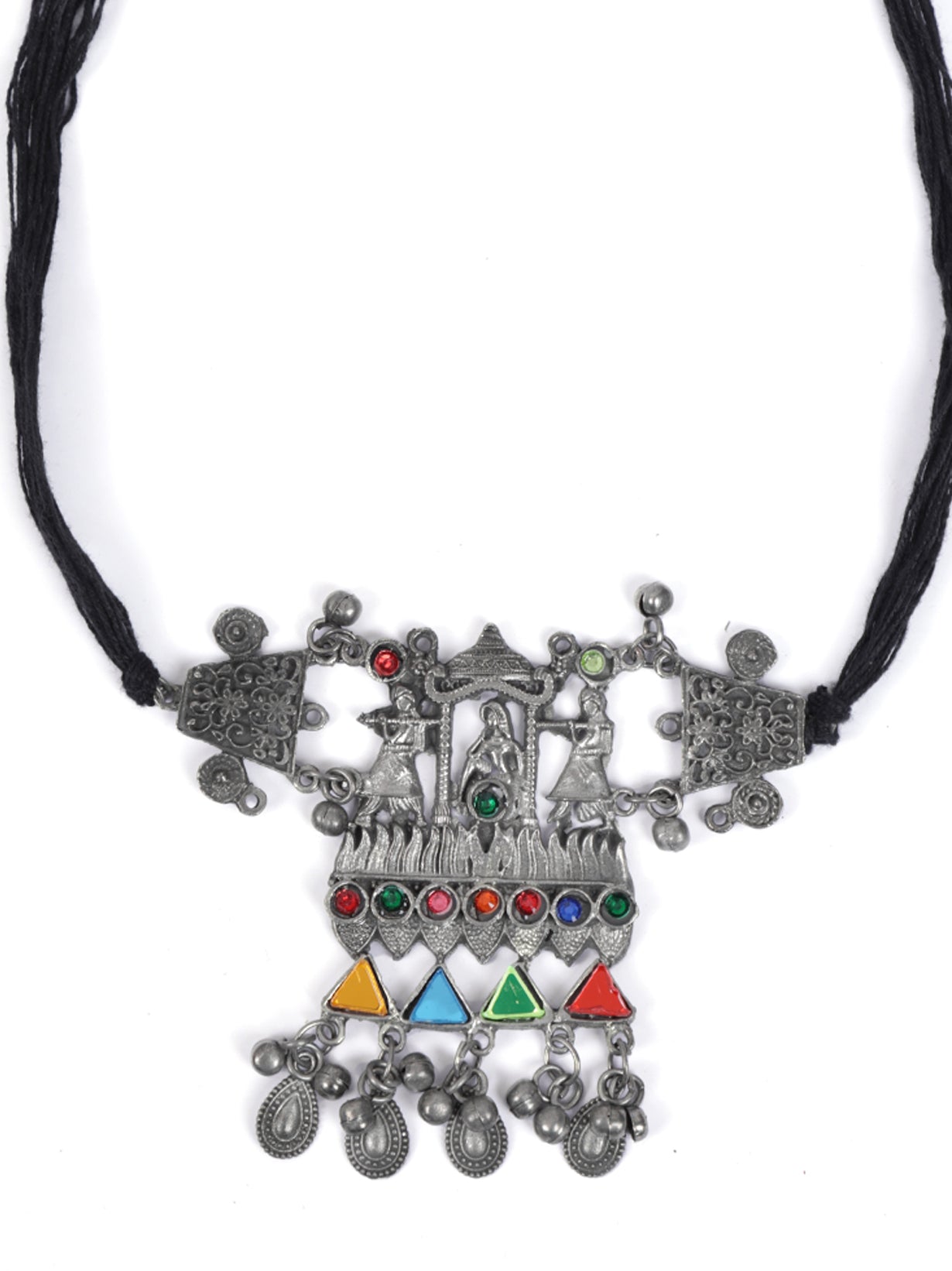 Multicolor Rhinestones Embedded Fabric Closure Metal Necklace Set