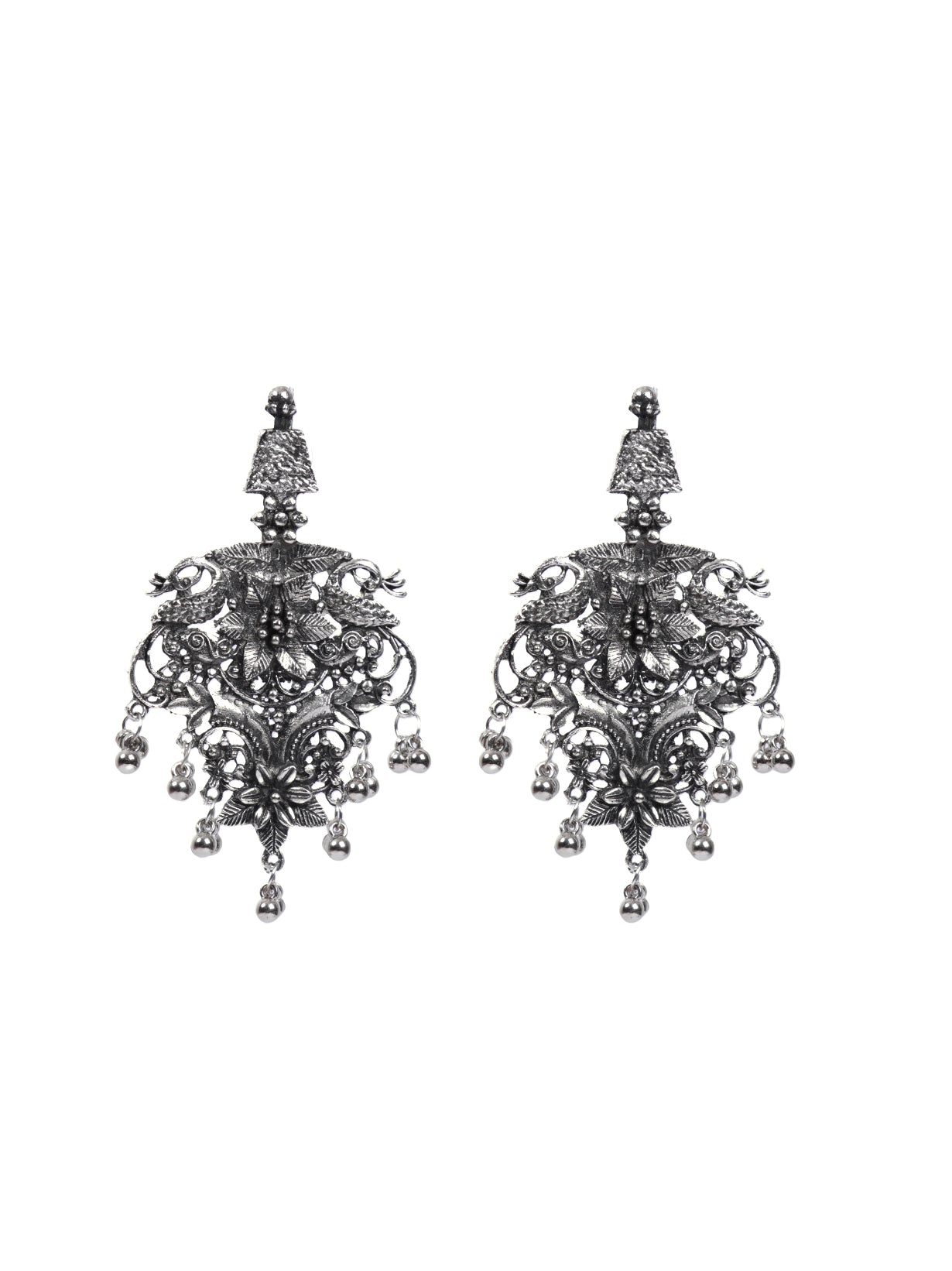Intricately Detailed Flower Motifs Metal Earrings