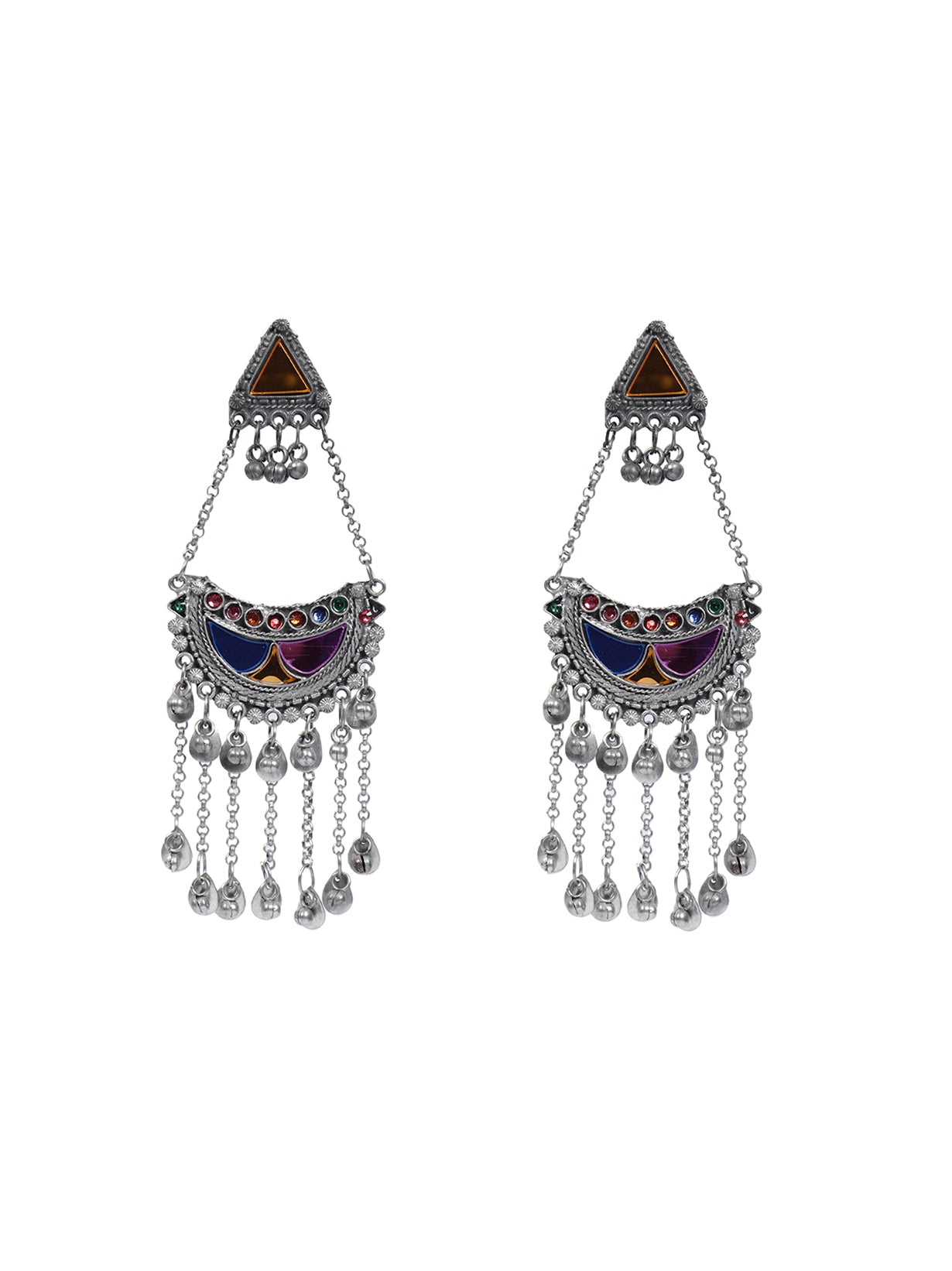 Long Half Moon Metal Strings Afghani Earrings