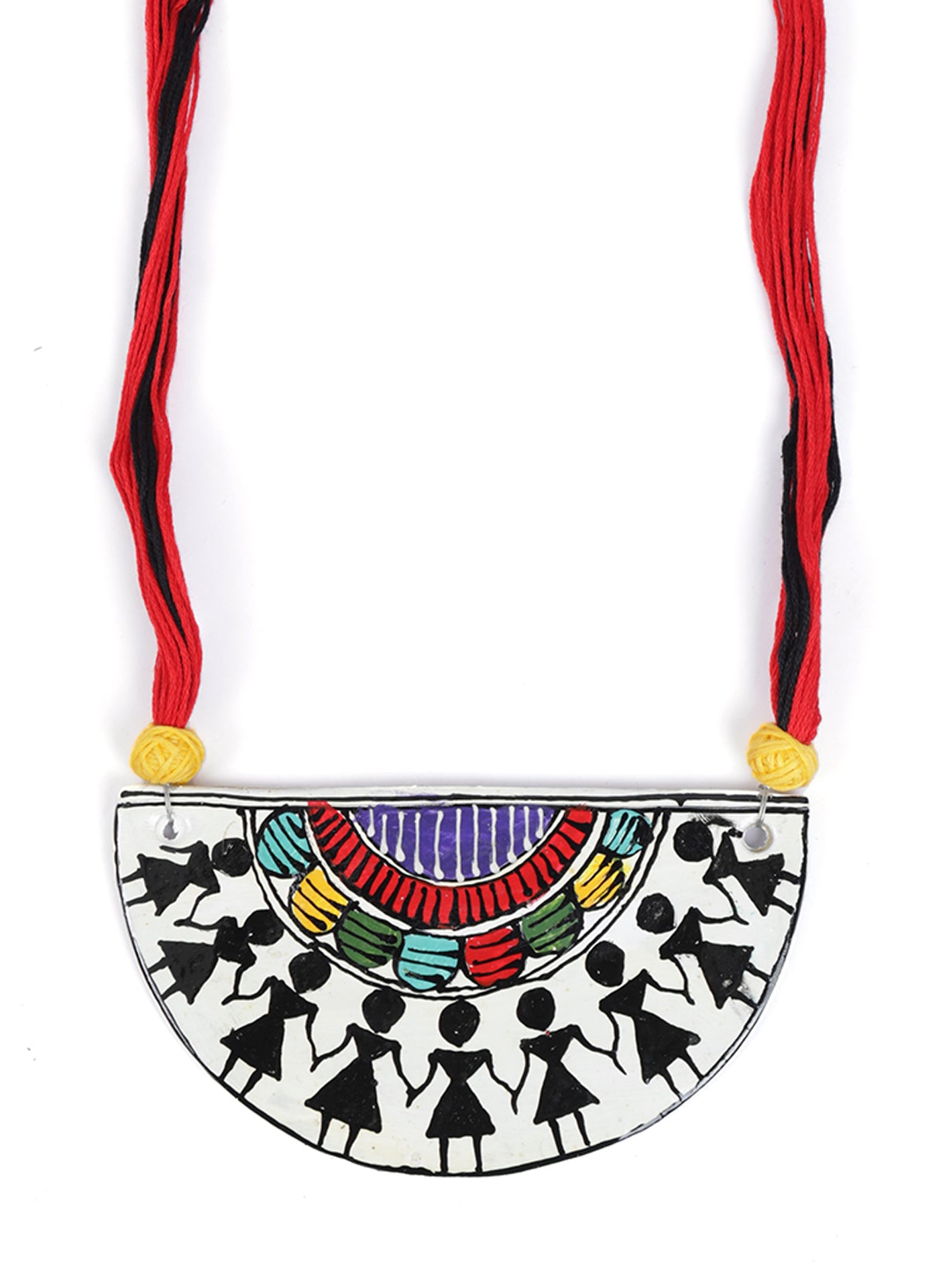 Half Moon Hand Painted Tribal Motifs Thread Closure Ceramic Necklace Set