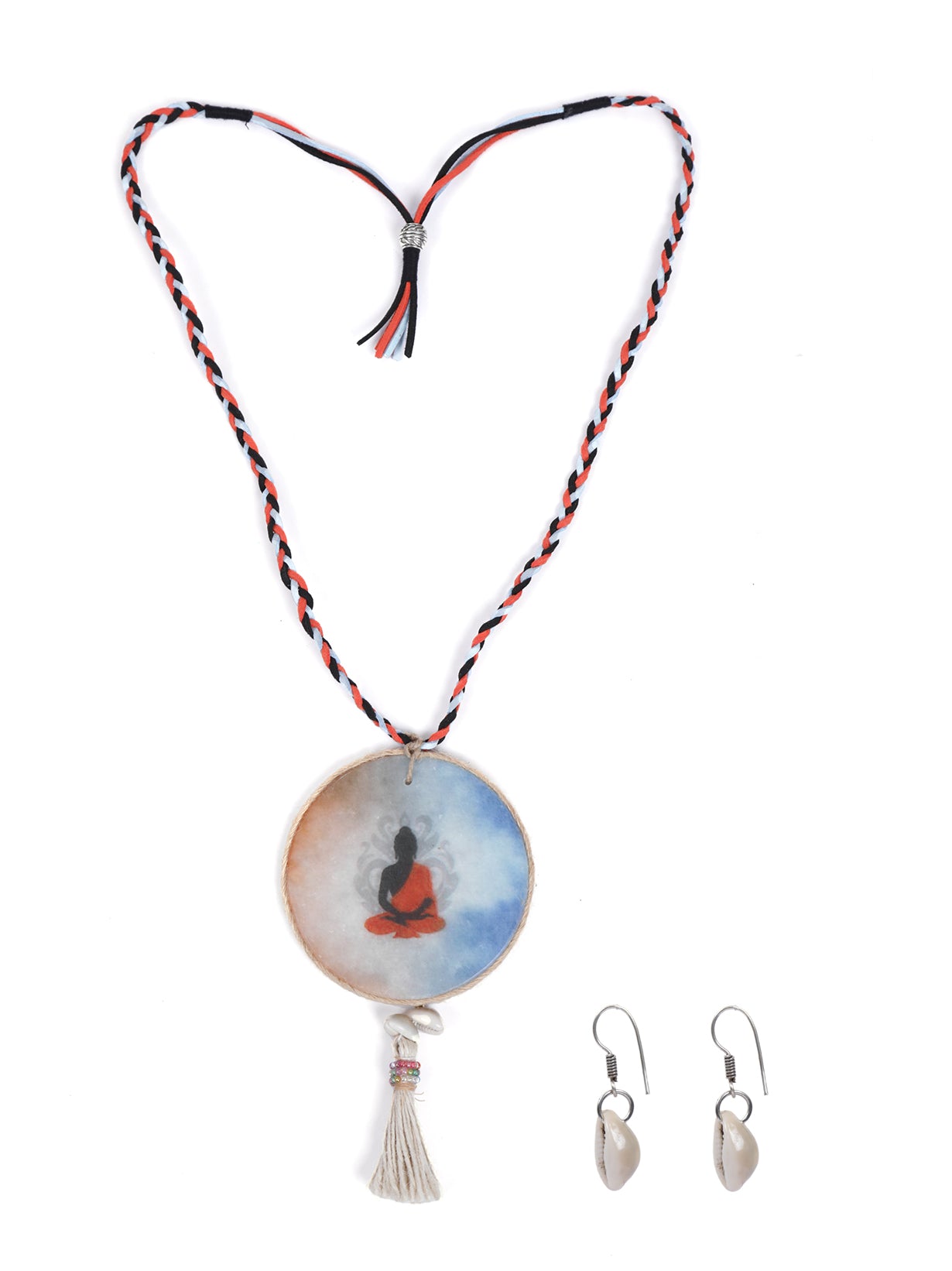 Buddha Printed Pure Marble Necklace Set with Shells and Thread Closure