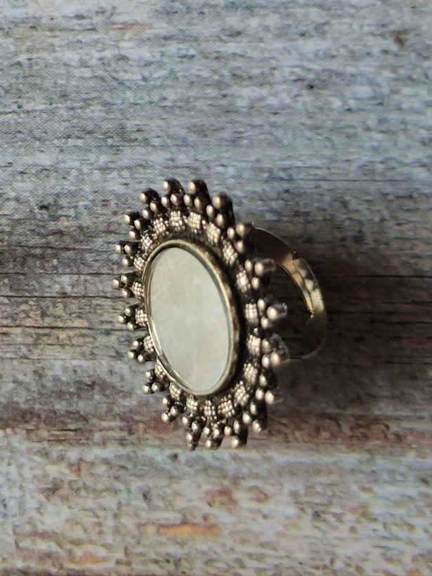 Statement Mirror Oxidised Silver Ring (Adjustable)