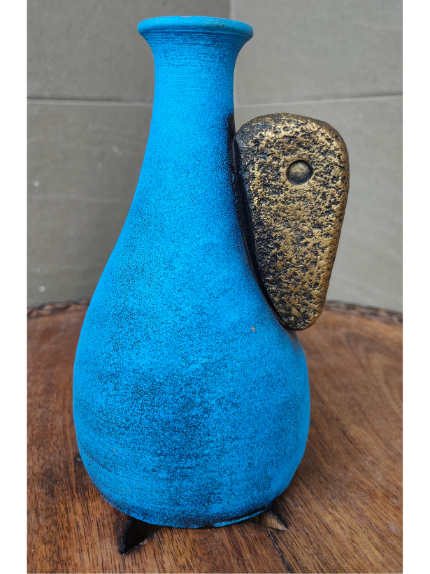 Earthy Blue and Golden Handcrafted Modern Art Terracotta Pot