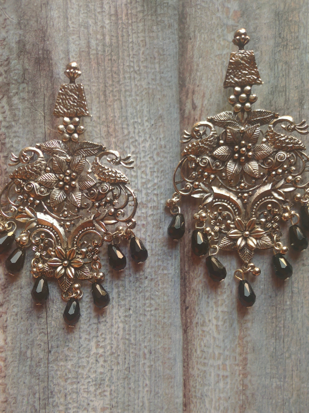 Flowers Motif Jali Pattern Statement Dangler Earrings