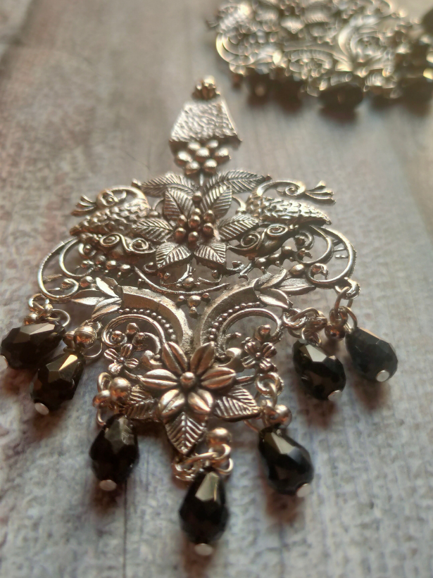 Flowers Motif Jali Pattern Statement Dangler Earrings