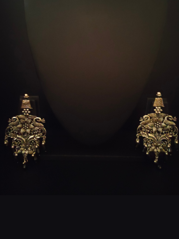 Flowers Motif Jali Pattern Statement Dangler Earrings