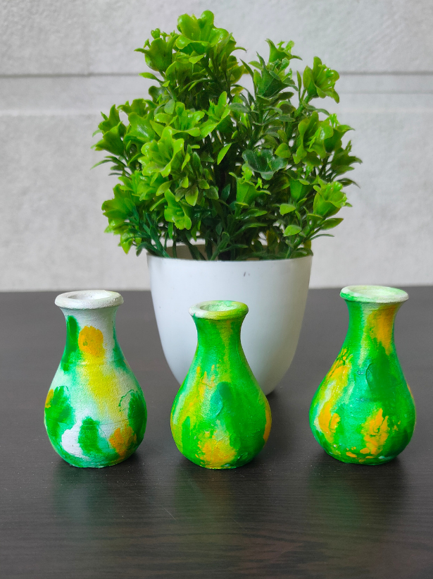 Set of 3 Small Handcrafted Terracotta Clay Pots