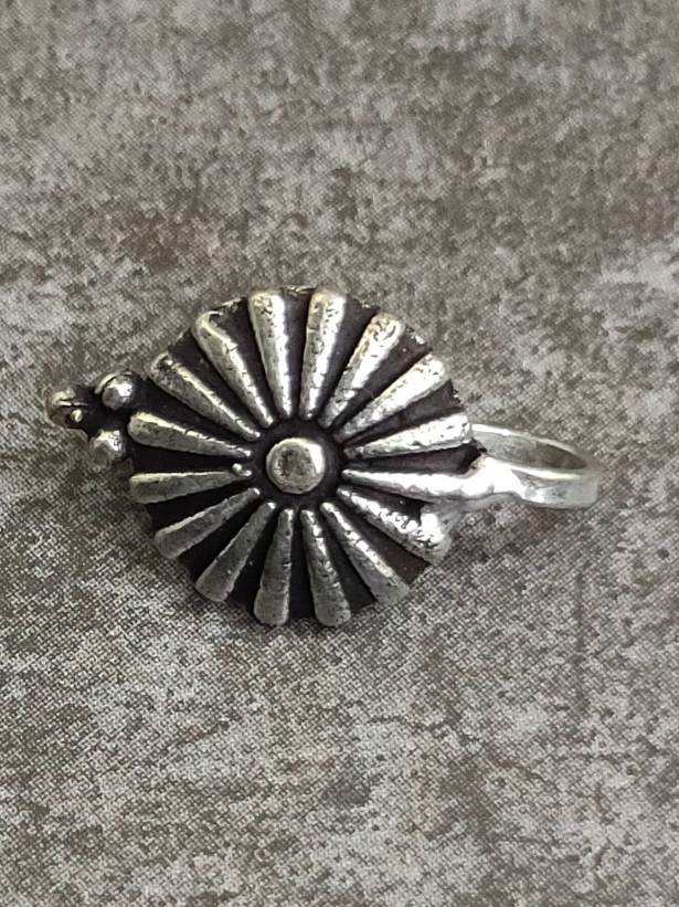 Flower Motif Oxidized Silver Clip On Nose Pin