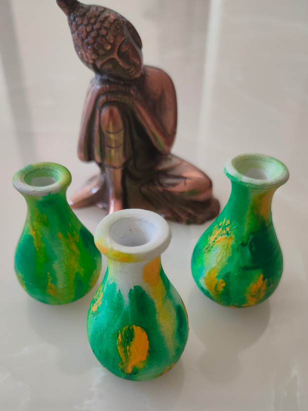 Set of 3 Small Handcrafted Terracotta Clay Pots