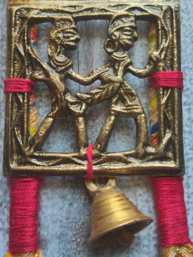 Threaded Fabric Necklace Set with Tribal Motifs Metal Pendant