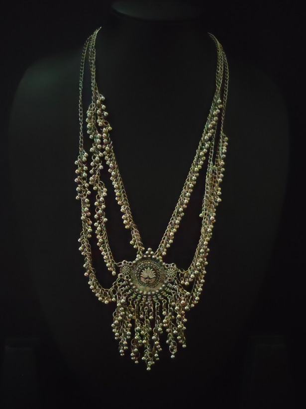 3 Layer Necklace with Metal Beads Chain Strings