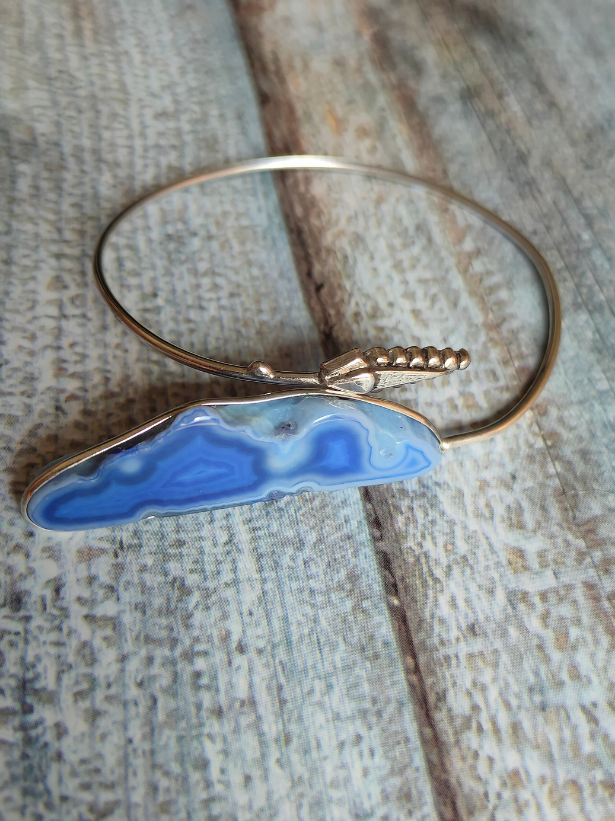 Blue Natural Stone Silver Adjustable Bracelet