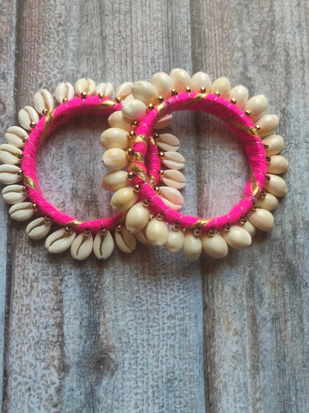 Pink Gota and Shell Work Bangles