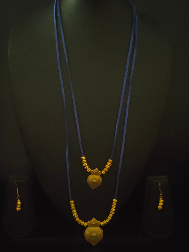 Minimal 2 Layer Necklace Set with Antique Gold Finish Metal Pendants