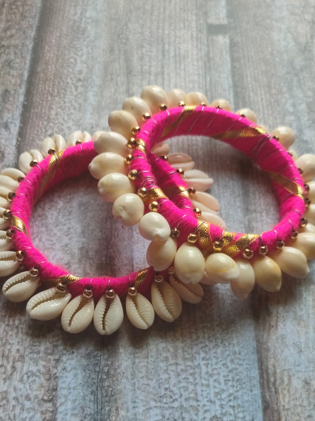 Pink Gota and Shell Work Bangles