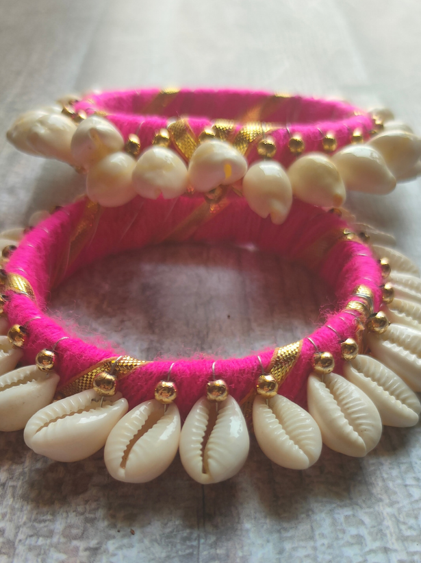 Pink Gota and Shell Work Bangles