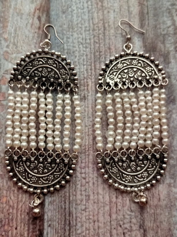 Multi Layer Beaded Strands Metal Earrings