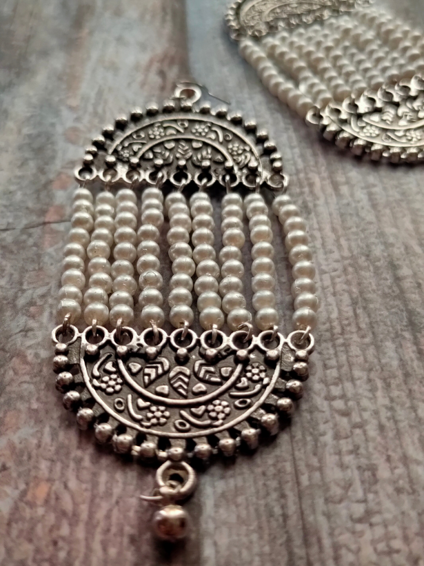 Multi Layer Beaded Strands Metal Earrings