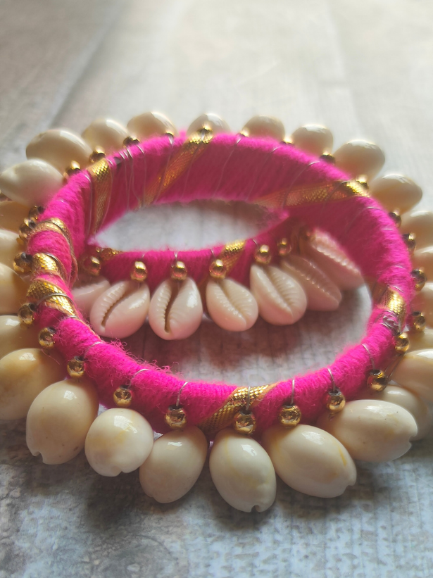 Pink Gota and Shell Work Bangles