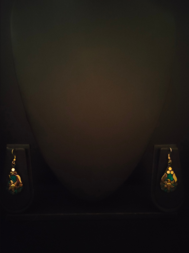 Black and Turquoise Tibetan Drop Earrings with Gold Detailing