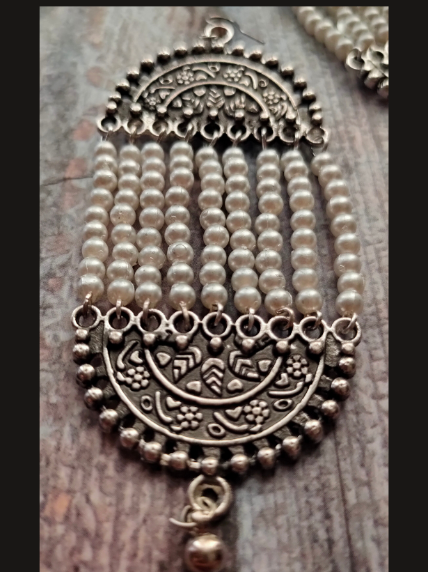 Multi Layer Beaded Strands Metal Earrings