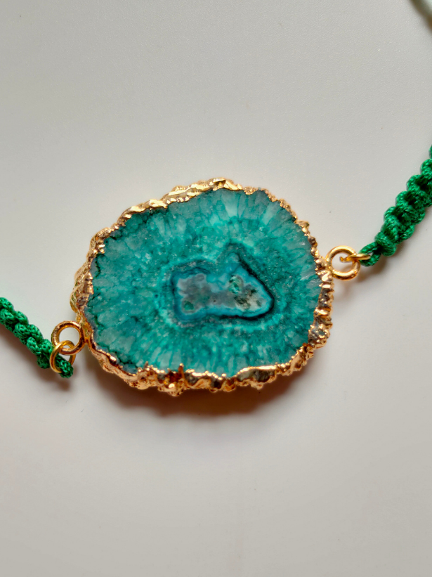 Natural Sea Green Agate Stone Marble Rakhi with Gold Detailing
