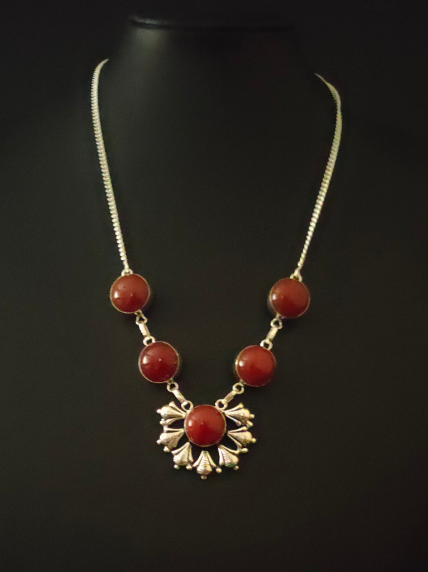 Natural Carnelian Gemstone Silver Plated Necklace 18" To 20"