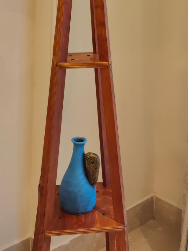 Earthy Blue and Golden Handcrafted Modern Art Terracotta Pot