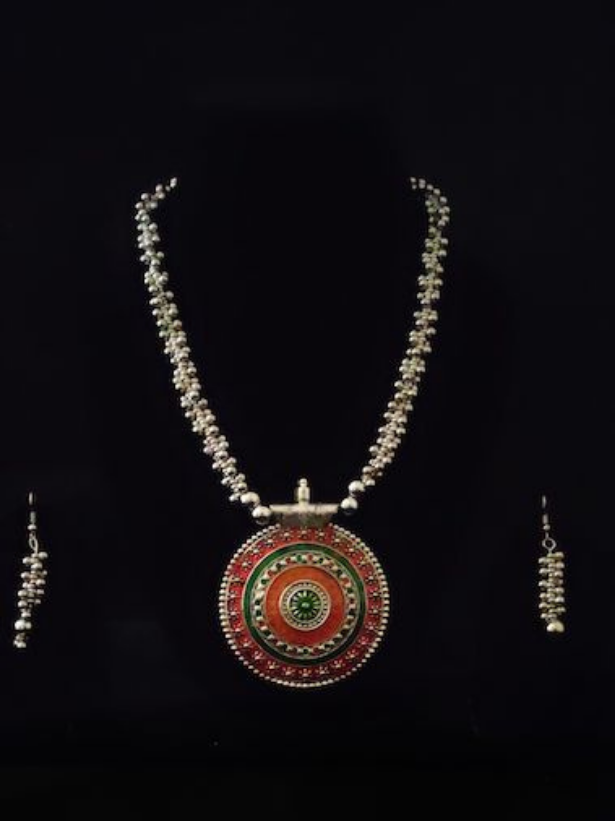 Oxidised Silver Handpainted Necklace Set