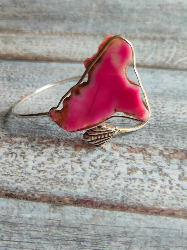 Fuchsia Natural Stone Silver Adjustable Bracelet