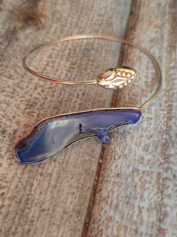 Violet Natural Stone Silver Adjustable Bracelet