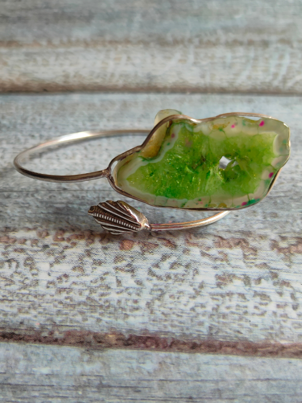 Green Natural Stone Silver Adjustable Bracelet
